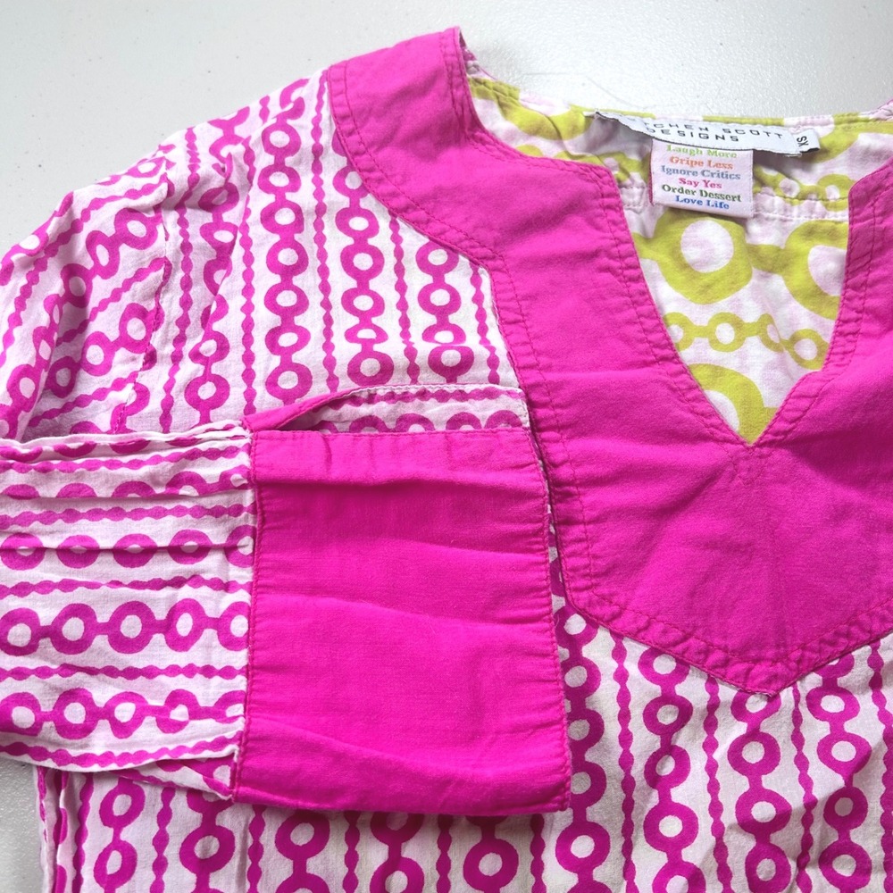 Gretchen Scott Designs Women's XS/S Pink Geometric Circle Print Cotton Tunic Top - Picture 6 of 8